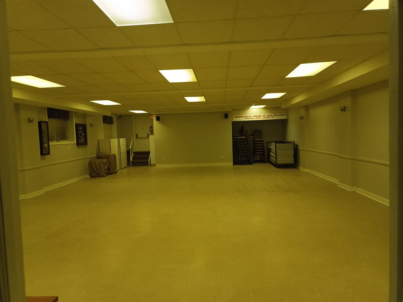 Wide view of the Maple Leaf Lodge 57 multipurpose rental hall